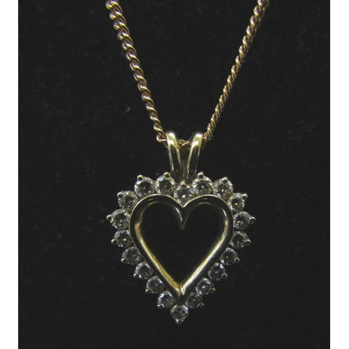 5162 - A 9ct gold diamond heart pendant hung on 9ct gold necklace, 46cm long, 6.6g    (E) £60-80