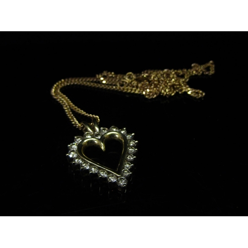 5162 - A 9ct gold diamond heart pendant hung on 9ct gold necklace, 46cm long, 6.6g    (E) £60-80