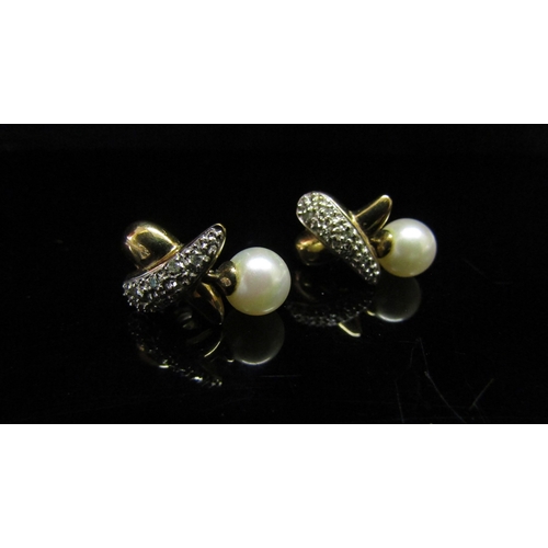 5171 - A pair of 9ct gold pearl and diamond earrings, 2.9g     (R) £40