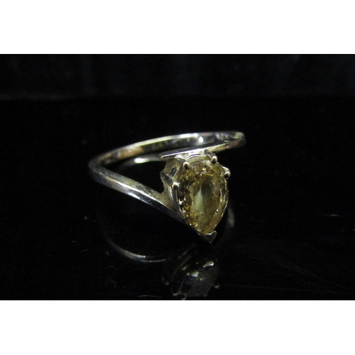 5121 - A white gold ring set with a 1.18ct natural yellow pear cut diamond. Size M, 2.6g    (C)