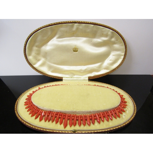 5137 - A Victorian fringed coral bead necklace in fitted case, 16cm long  (C)