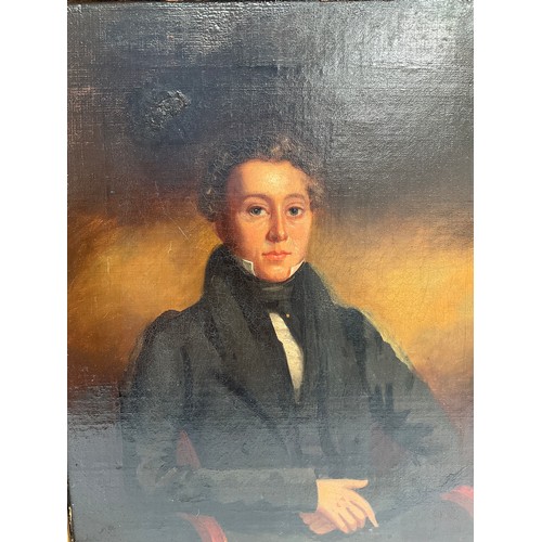 8018 - A 19th Century oil on canvas portrait of gentleman dressed in black, unsigned, 32cm x 26.5cm, gilt f... 