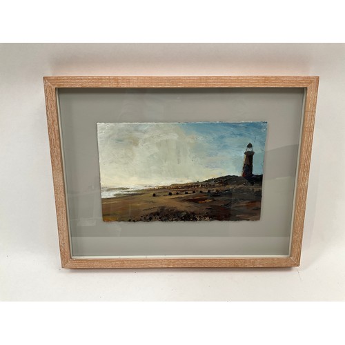 8035 - ALEXANDRA LUMLEY (1958): The Beach at Spurn point, acrylic, 15.5cm x 25cm, framed and glazed, Langha... 