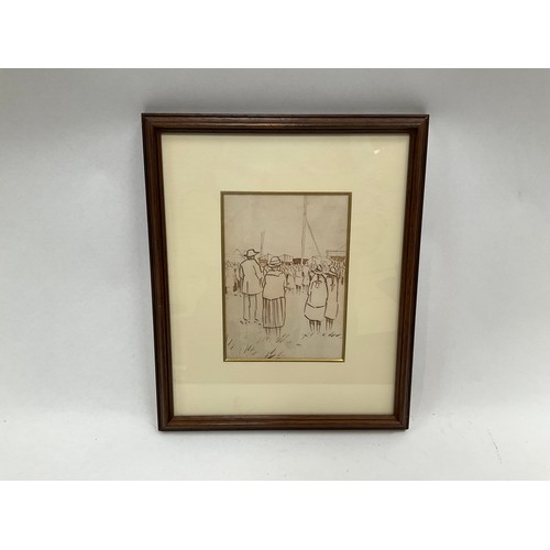 8024 - CECIL HOWARD LAY (1885-1956): A pen and wash 'People at a fair', 16cm x 11.5cm, framed and glazed