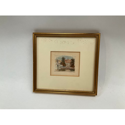 8032 - NATHANIEL EVERITT GREEN (1857-1899): A watercolour entitled 'By Richmond Bridge', 5.5cm x 7cm, frame... 