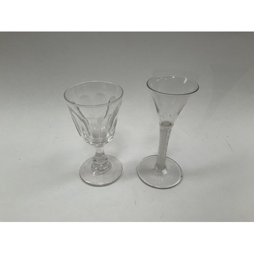 8034 - A 19th Century cordial glass with cotton twist stem, together with a blade cut wine glass (2)