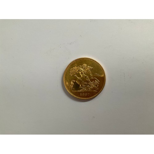 8085 - An 1887 Queen Victoria Jubilee head gold £5 coin