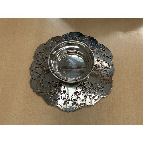 8126 - An Atkinson Brothers silver footed tazza, pierced scrolled vine with star centre, engraved 1949, She... 