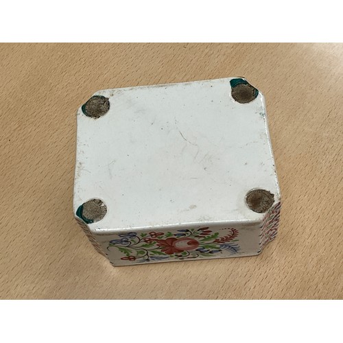 8135 - A Victorian ceramic money box, hand painted canted rectangular form, twin slots, Sarah Ann Wilson 18... 