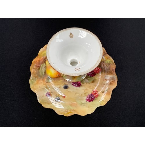 8290 - A Royal Worcester tazza handpainted by F.Roberts with peaches and cherries to top and pears and blac... 