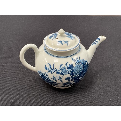 8297 - A Worcester blue and white small bullet form teapot, Oriental design (small chips to inside top of s... 