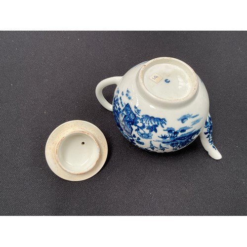 8297 - A Worcester blue and white small bullet form teapot, Oriental design (small chips to inside top of s... 