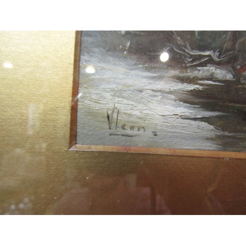 72 - V. LEON: An oil on card circa 1900, the river Don (Yorkshire) in winter, signed lower left details i... 