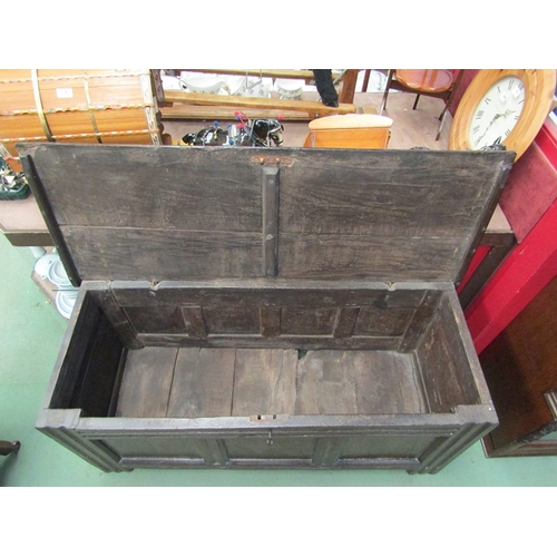 13 - An oak three panel coffer with key, 61cm x 138cm x 54cm   (R) £70