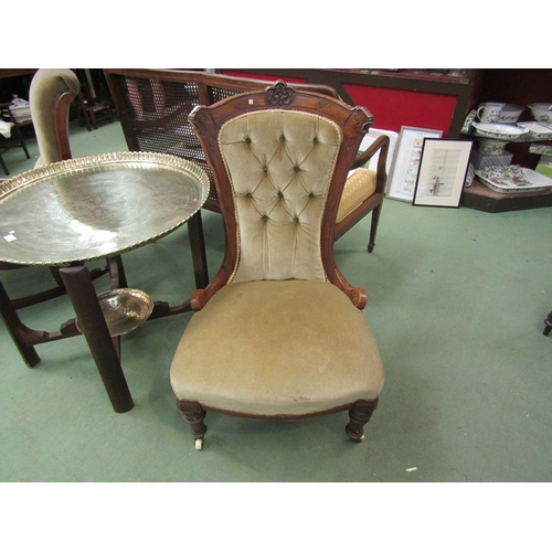 111 - A Victorian mahogany button back bedroom chair with ceramic castors    (R) £30