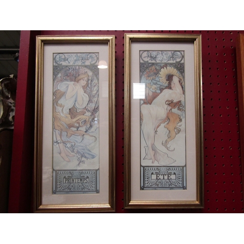 114 - A Series of four French Art Nouveau prints after Alfons Mucha, framed and glazed, 31cm x 10cm    (R)... 