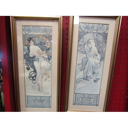 114 - A Series of four French Art Nouveau prints after Alfons Mucha, framed and glazed, 31cm x 10cm    (R)... 