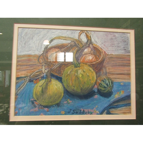 115 - J.SUDDABY: Ornamental gourds, pastel, framed and glazed, 21.5cm x 29.5cm    (E) £10-20