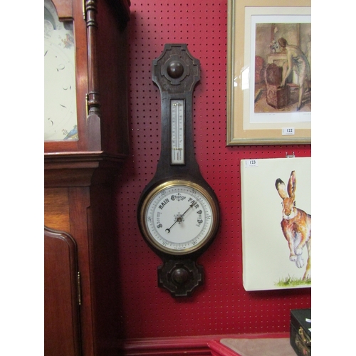 121 - An early 20th Century oak cased banjo barometer  76cm Length.