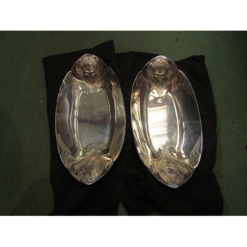 84 - A pair of Christofle serving dishes with thistle design, 35cm long with original bags