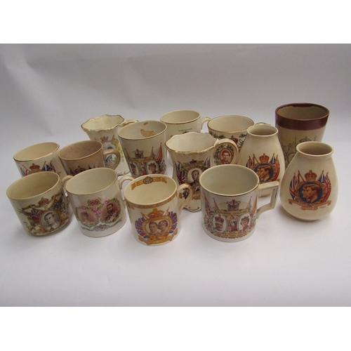 423 - A box of Coronation and Royal Commemorative mugs and vases including Mortlock stoneware, George V an... 