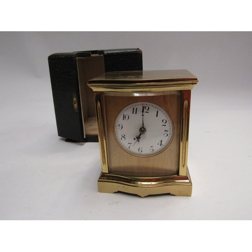 428 - A leather cased brass carriage clock with French movement, a/f with cracks to dial         (E) £12-2... 