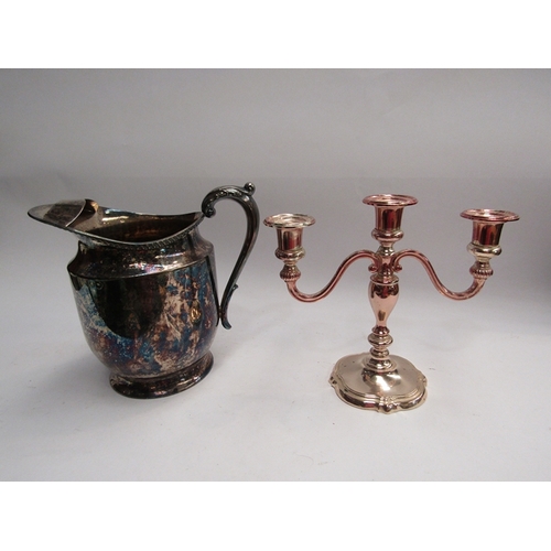 430 - A sliverplate  by Poole jug and plated candelabra