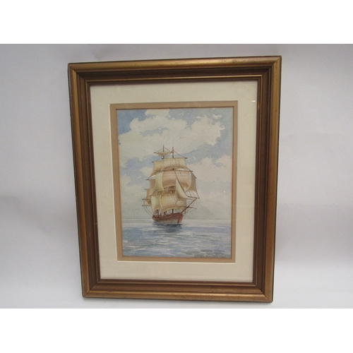 431 - A watercolour of a two masted schooner under full sail by EB Banwell, signed and dated 1943, lower r... 