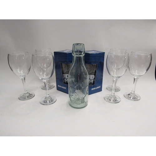 444 - A set of six wine glasses, highball glasses and a milk bottle with relief design  (R) £0