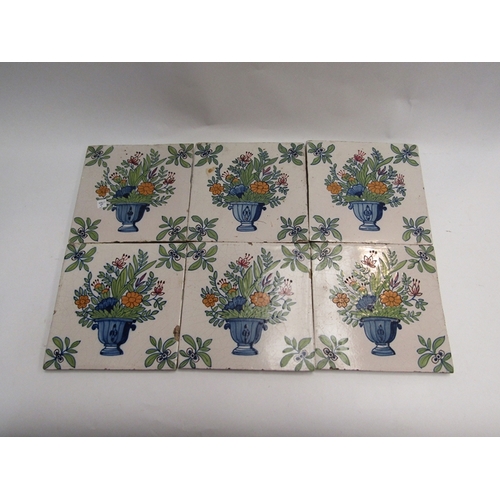 448 - Six fireside tiles depicting a vase of flowers, unmarked       (E) £10-15