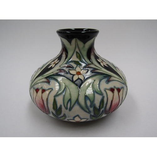 8052 - A Moorcroft Cecil pattern squat form vase signed by Sian Leeper 52/100, 10cm tall