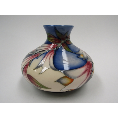 8055 - A Moorcroft Ivory Bells Design Trial squat form vase designed by Philip Gibson, 12.7.04, 10.5cm tall... 