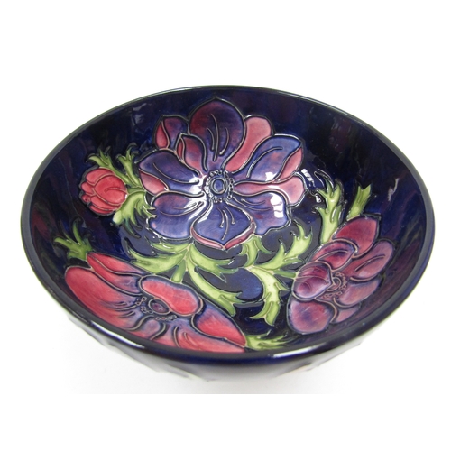 8072 - A Moorcroft Blue Anemone pattern bowl, WM monogram to base, 34/94, 15.5cm diameter