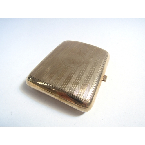 8087 - A 9ct gold cigarette case, with engine turned line decoration, vacant cartouche, Chester, 81.2g