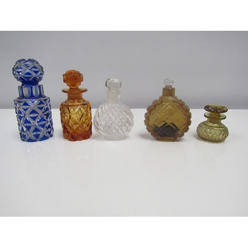 8190 - Five various coloured cut glass scent bottles