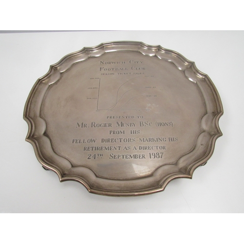 8199 - NORWICH CITY FOOTBALL CLUB (NCFC) INTEREST: A J.B. Chatterley & Sons Ltd. silver salver with engrave... 