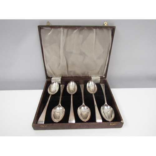 8202 - A set of six Robert Pringle & Sons silver dessert spoons, monogrammed, London 1938/, 317g