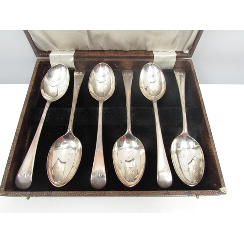 8202 - A set of six Robert Pringle & Sons silver dessert spoons, monogrammed, London 1938/, 317g