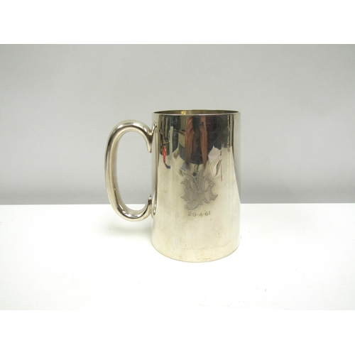 8227 - A Victorian silver tankard with engraved monogram and date to the front. Makers mark rubbed, London ... 