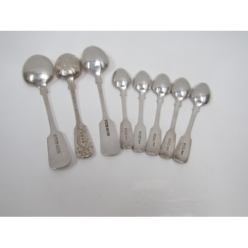 8236 - Three silver spoons and five silver teaspoons,  bright cut detail, 199g