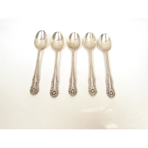 8238 - Five silver coffee spoons with decorative handles, Birmingham 1919, marks rubbed, 72g