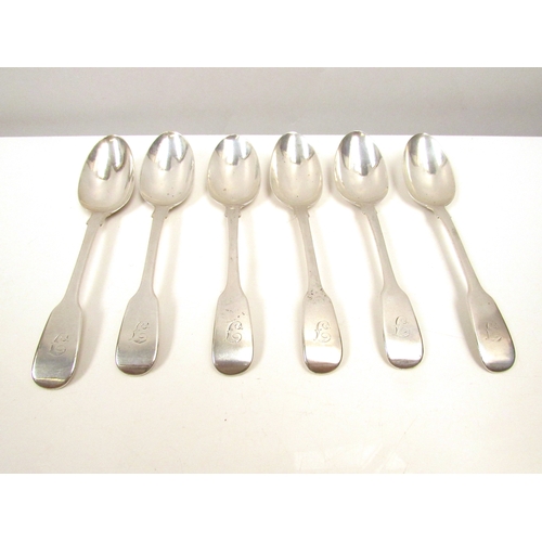 8239 - A set of six Victorian John & Henry Lias silver spoons, monogrammed handles, London 1843, 261g