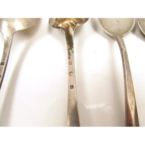 8240 - Six possibly Paris white metal serving spoons, monogrammed handles, 306g