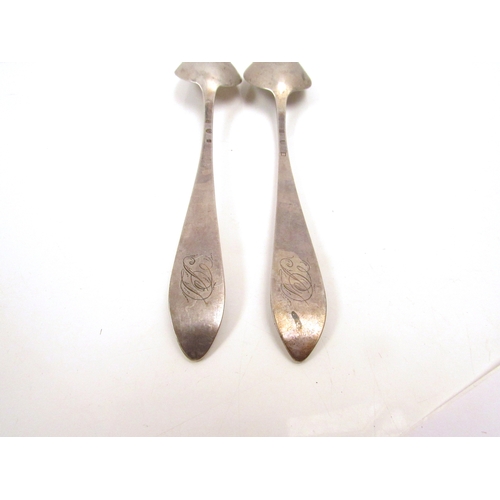 8240 - Six possibly Paris white metal serving spoons, monogrammed handles, 306g