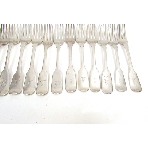 8241 - Sixteen silver forks including 12 Victorian forks by four different makers, crested and monogrammed ... 