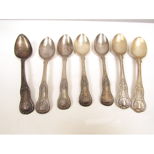 8243 - Seven similar silver teaspoons including four Edinburgh 1880, most with monogrammed handles, 186g