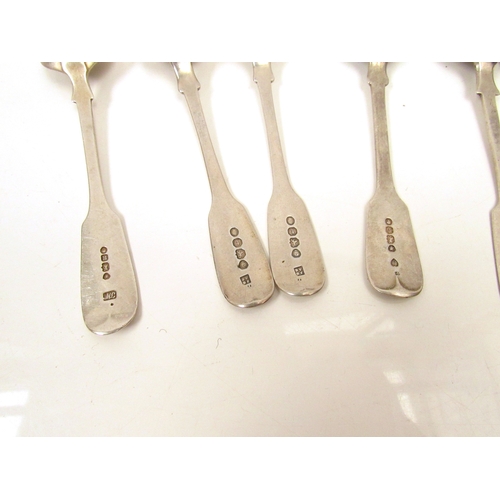 8245 - Seven similar silver teaspoons by four different makers, five Victorian, two William IV, monogrammed... 