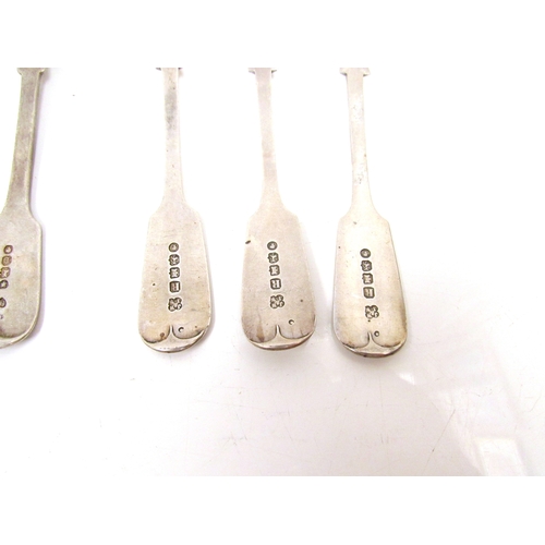 8245 - Seven similar silver teaspoons by four different makers, five Victorian, two William IV, monogrammed... 