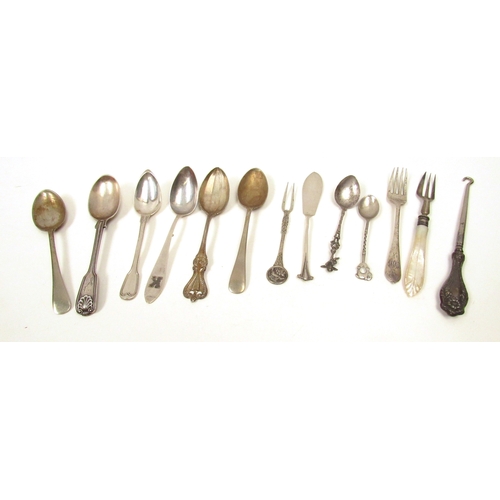 8251 - Mixed silver and white metal flatware including English, Sterling Kanton, 201g