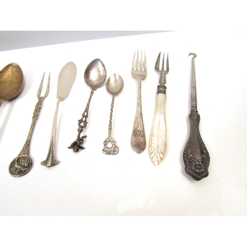 8251 - Mixed silver and white metal flatware including English, Sterling Kanton, 201g